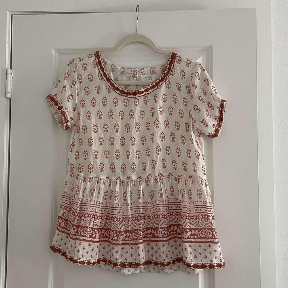 Sigrid Olsen Peplum Blouse Lightweight Modal Muslin Top Boho Chic